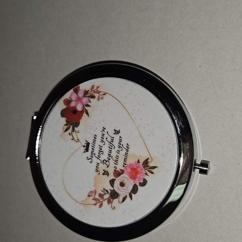 Compact Mirror With Floral Design And  Inspirational Message